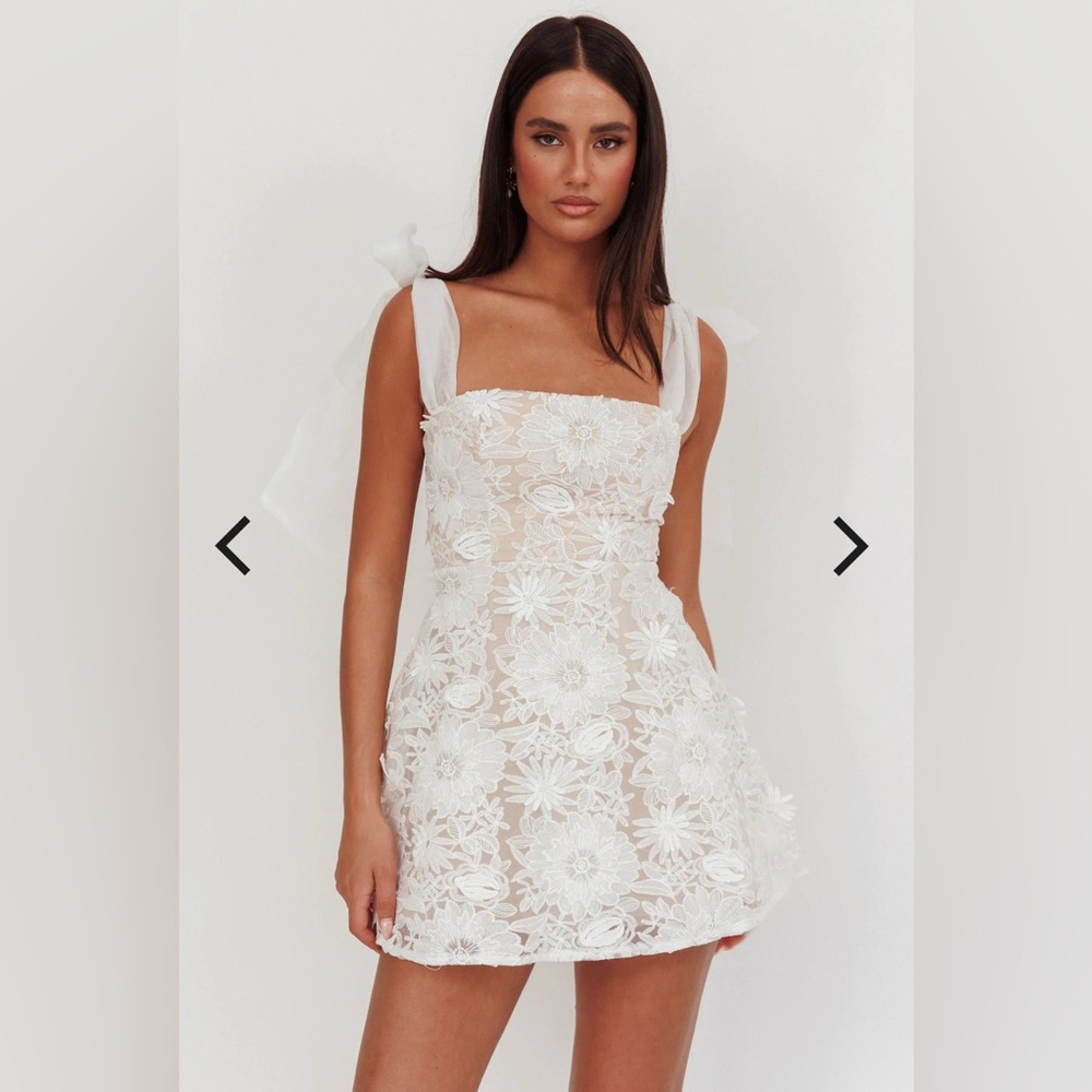 Suns Out Tied Shoulder Embellished Mini Dress White